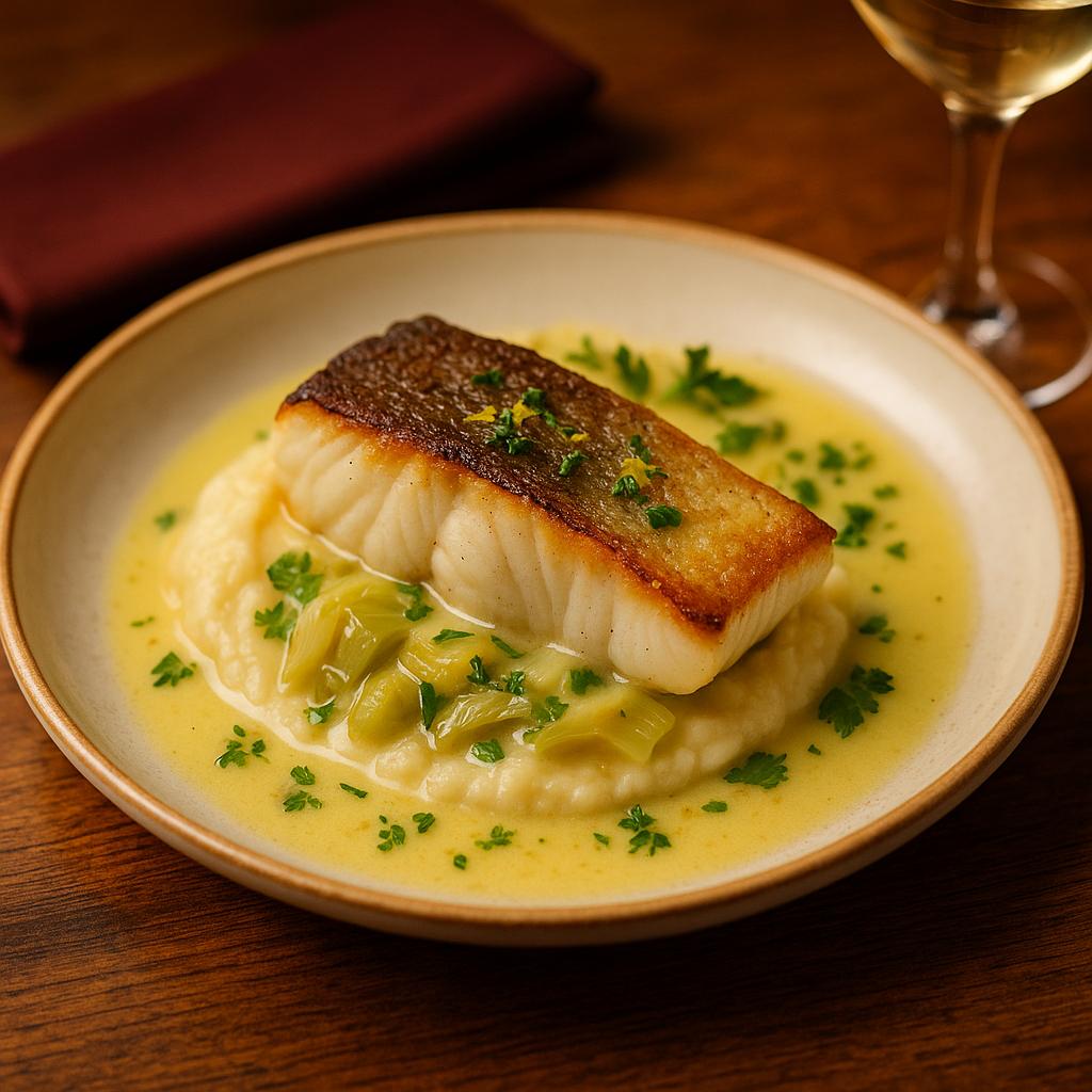 Bacalao asado, mantequilla blanca de limón — photo du plat